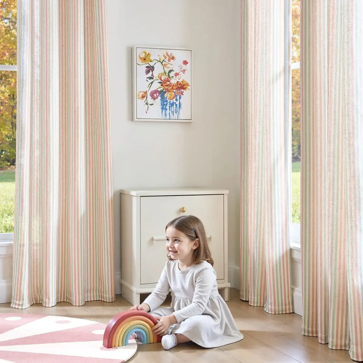 Colorful Vertical Stripe Poly-Linen Grommet Curtains - Jinchan Home