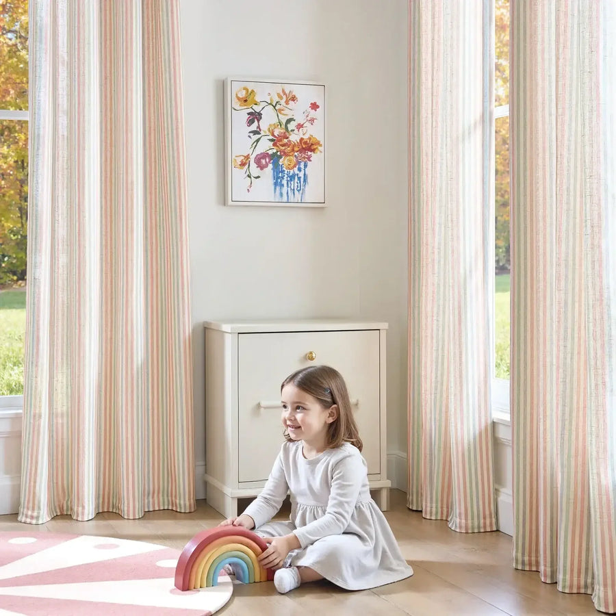 Colorful Vertical Stripe Poly-Linen Grommet Curtains - Jinchan Home