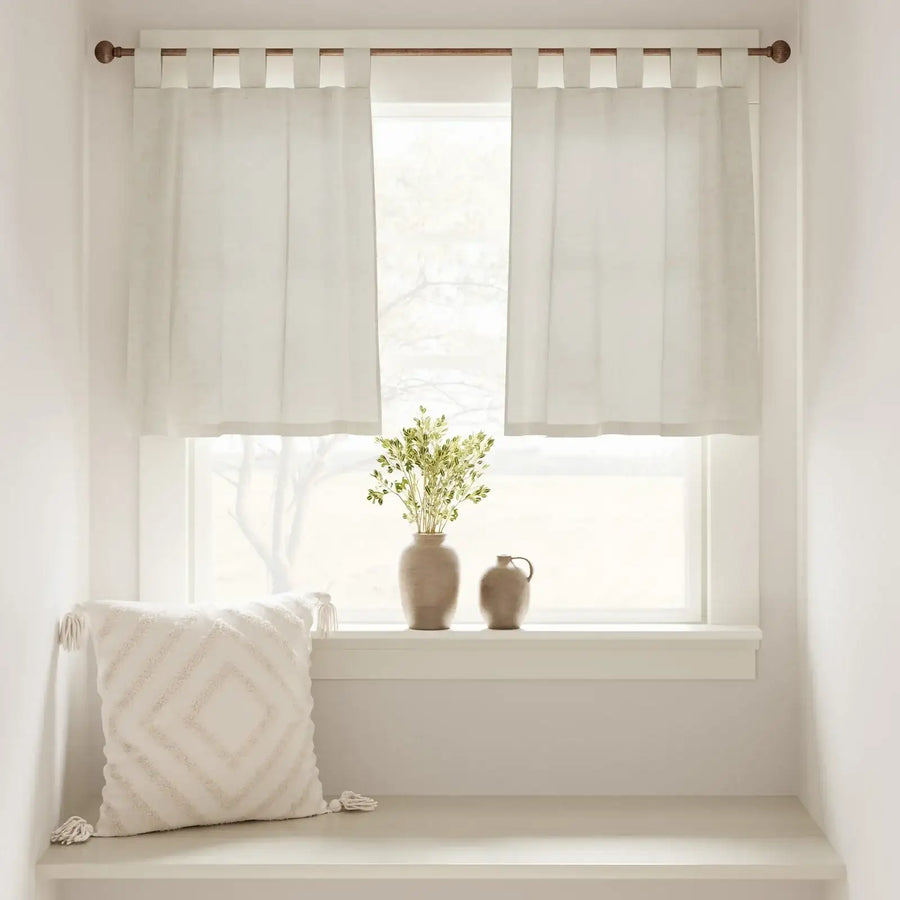 Solid Linen Tab-Top Sheer Kitchen Curtains - Jinchan Home