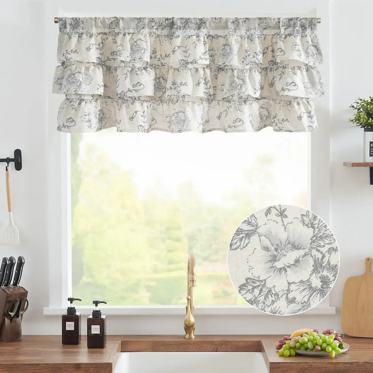 Peony Print Linen-Blend Waterfall Valance - Jinchan Home