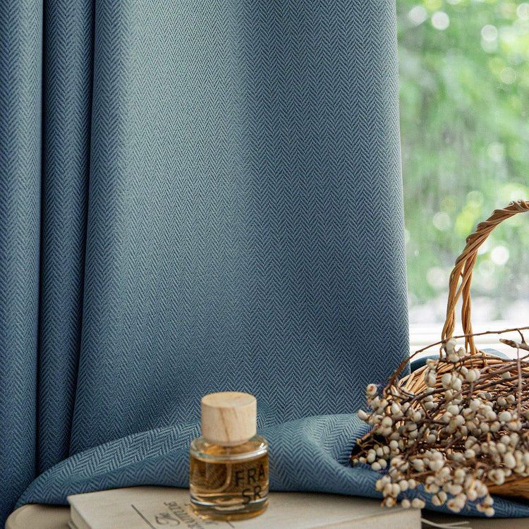Herringbone Weave Solid Grommet Curtains - Jinchan Home