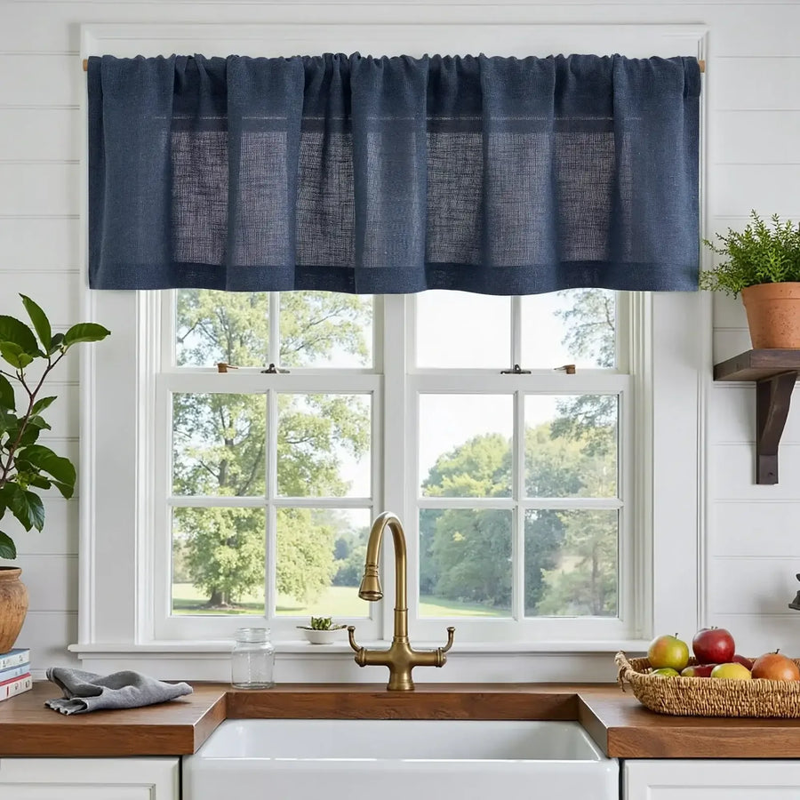 Solid Poly-Linen Cross-Weave Rod Pocket Valance - Jinchan Home