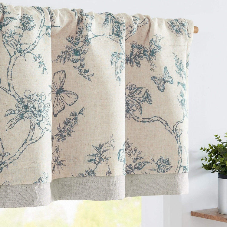 Botanical Butterfly Print Linen Valance - Jinchan Home