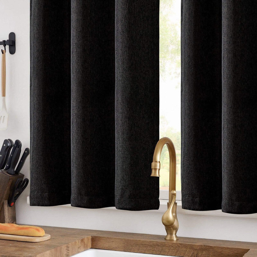 Solid Faux Linen Rod Pocket Kitchen Curtains - Jinchan Home