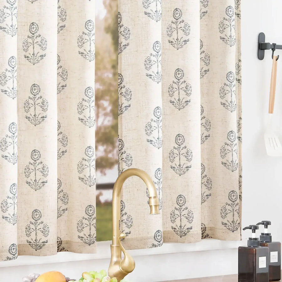 Cross-Weave Printed Kitchen Curtains - Jinchan Home