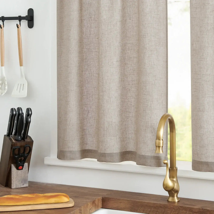 Linen Blend Solid Kitchen Curtains - Jinchan Home