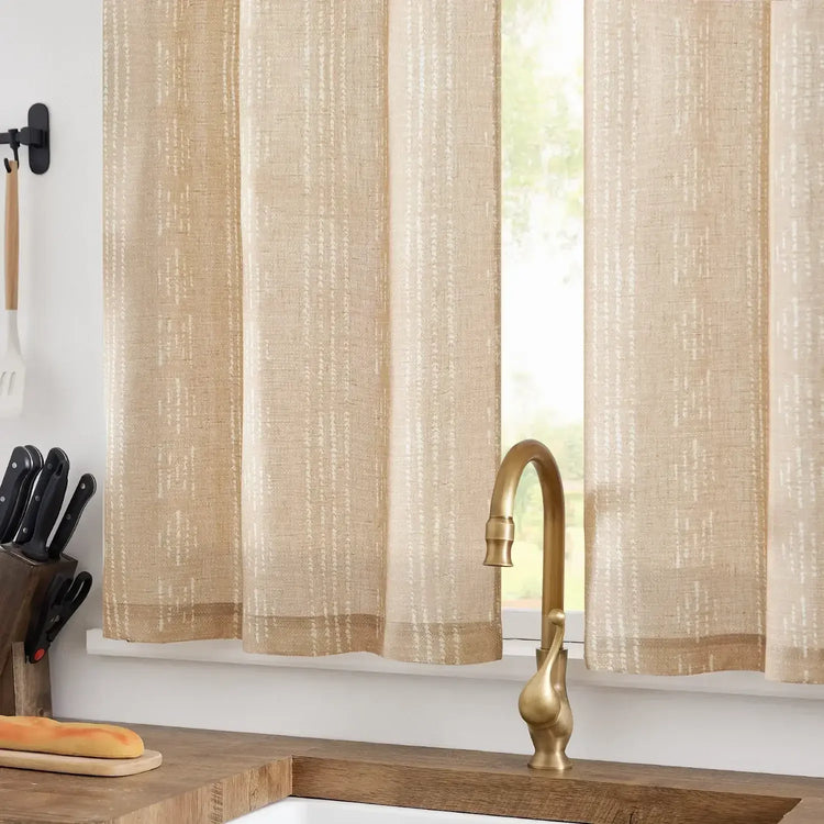Dark Boho Stripe Linen Kitchen Curtains - Jinchan Home