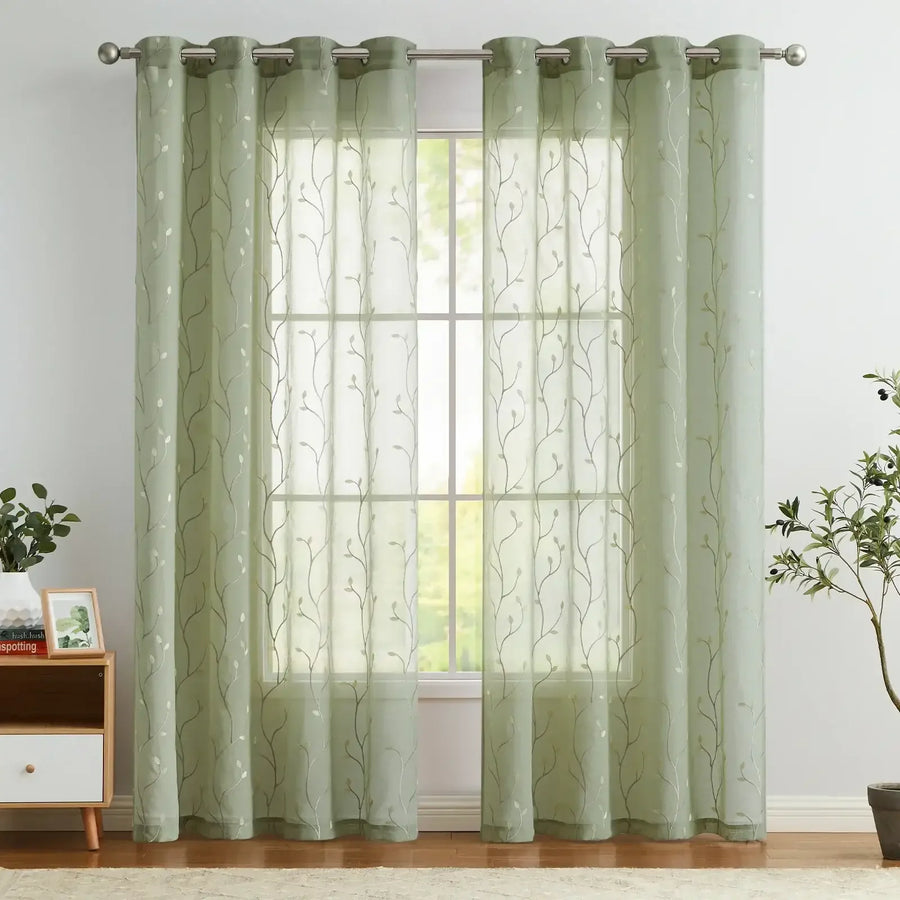 Leaf Embroidered Sheer Curtains - Jinchan Home