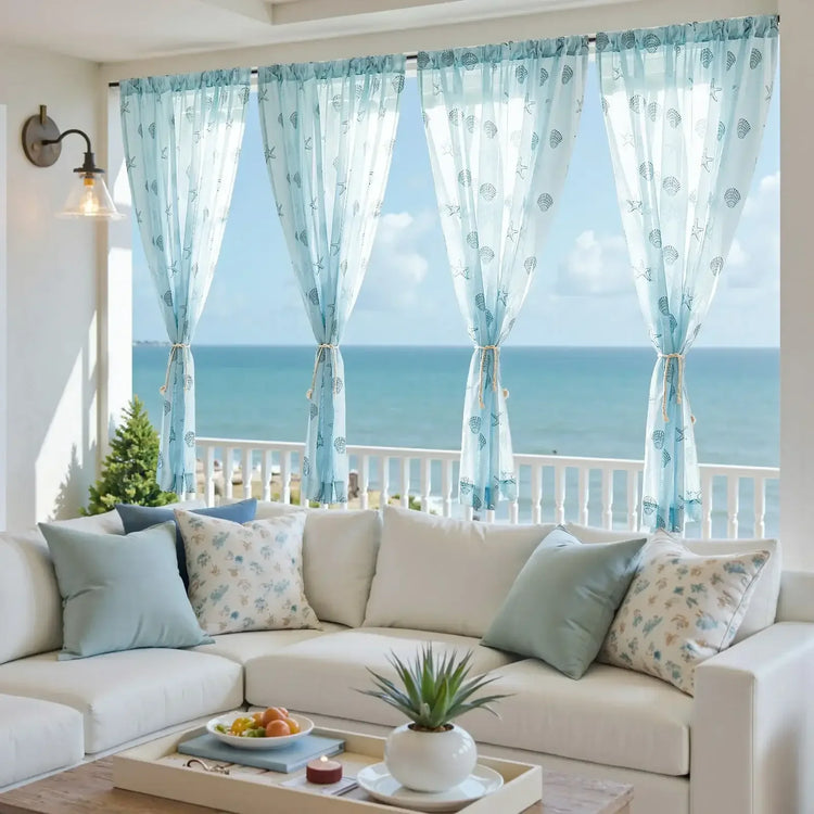 Starfish & Seashell Coastal Sheer Curtains - Jinchan Home