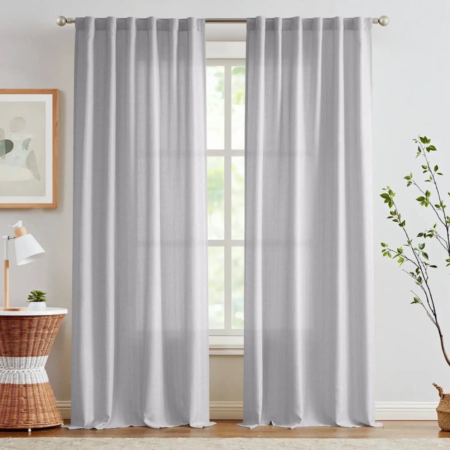 Solid Faux Linen Polyester 3-in-1 Curtains - Jinchan Home