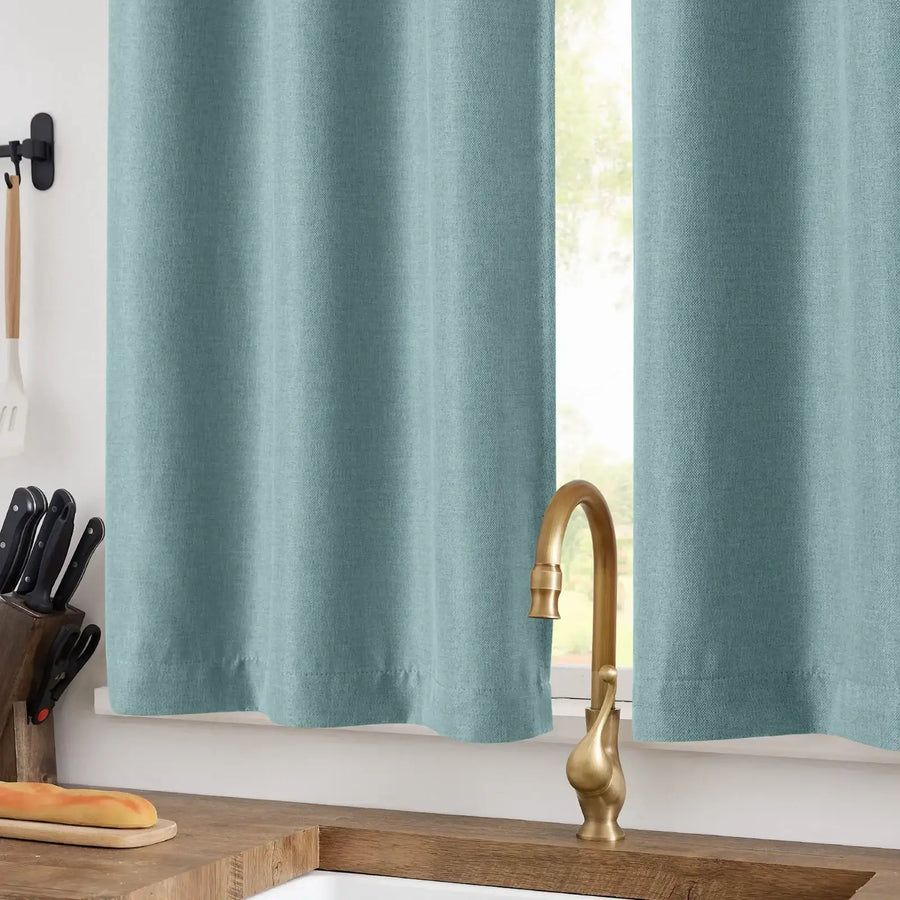 Faux Linen Solid Kitchen Curtains - Jinchan Home