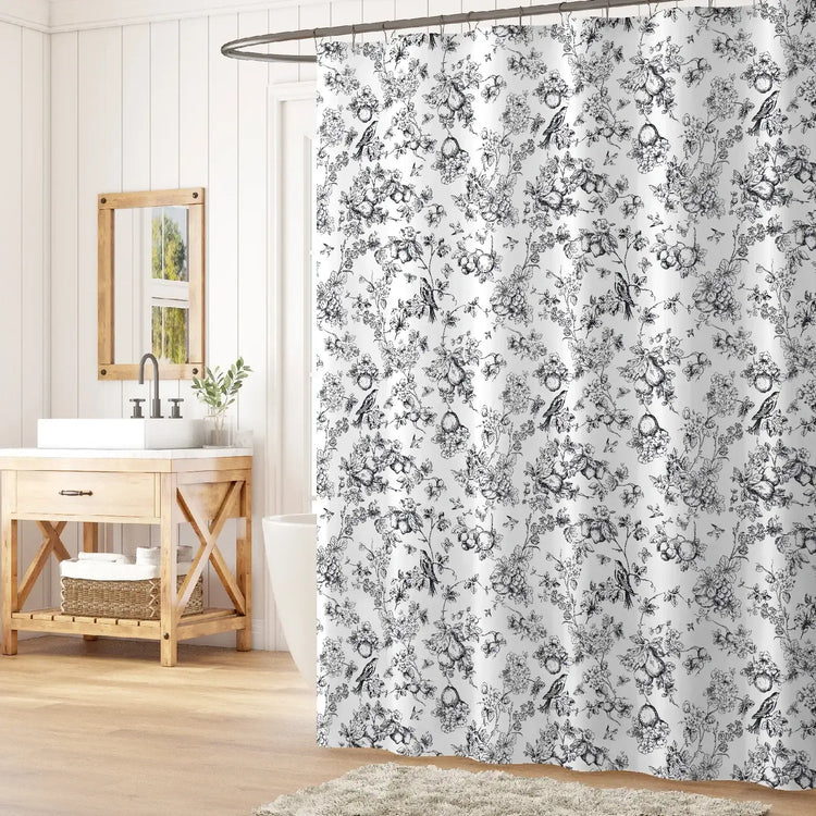 Hand-Drawn Floral Bird Shower Curtain - Jinchan Home