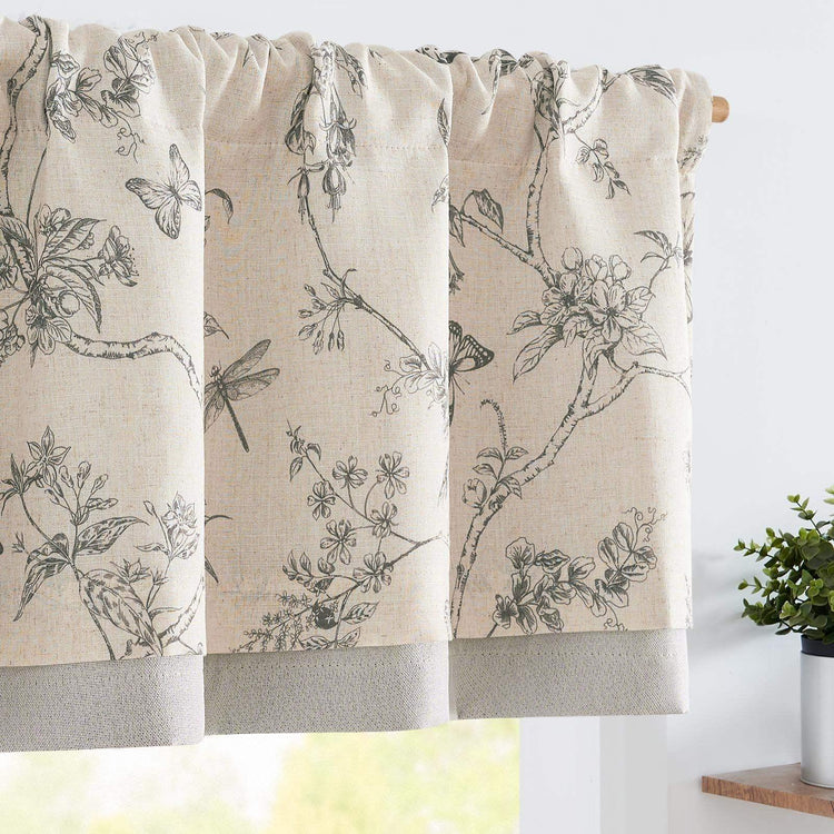 Botanical Butterfly Print Linen Valance - Jinchan Home