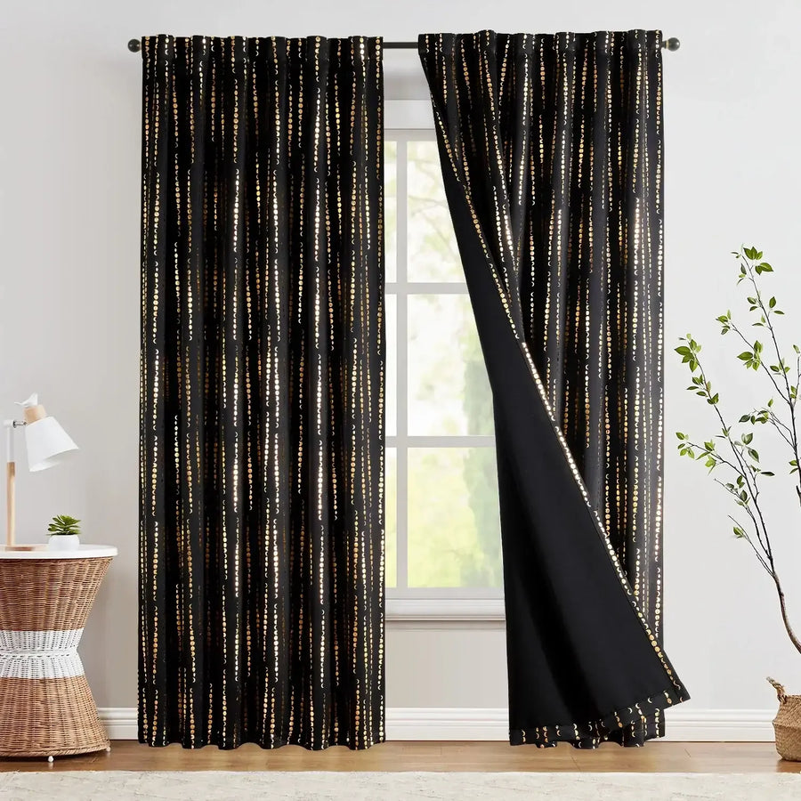 Boho Moon Phase Print Blackout Curtains - Jinchan Home