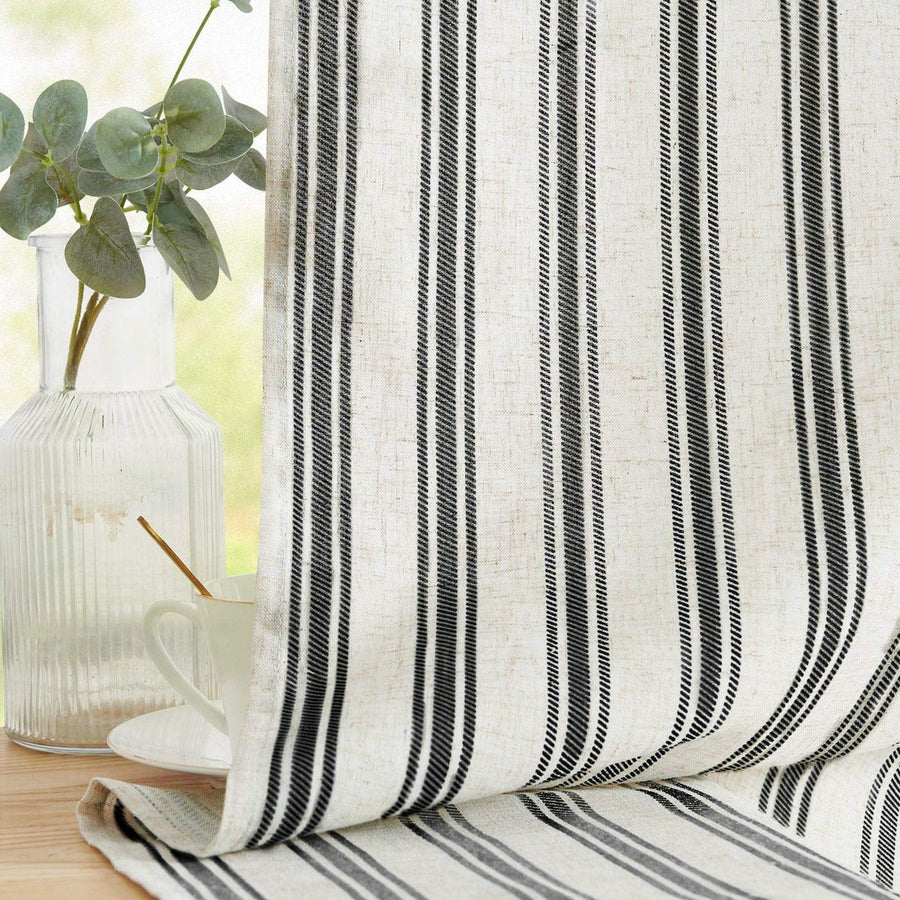 Twill Striped Linen Blend Rod Pocket Kitchen Curtains - Jinchan Home