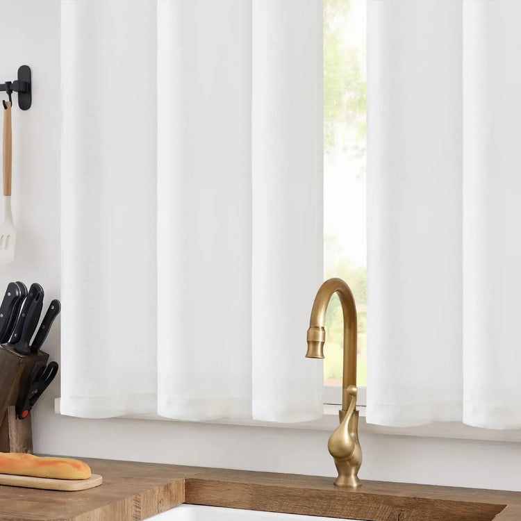 Faux Linen Solid Kitchen Curtains - Jinchan Home
