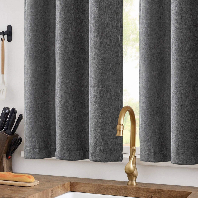Solid Faux Linen Rod Pocket Kitchen Curtains - Jinchan Home
