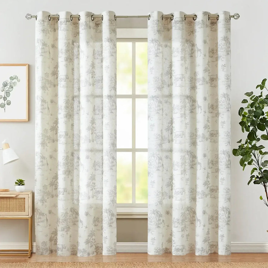 Jungle Safari Vintage Toile Print Grommet Curtains - Jinchan Home