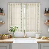Floral Embroidered Linen Blend Kitchen Curtains - Jinchan Home