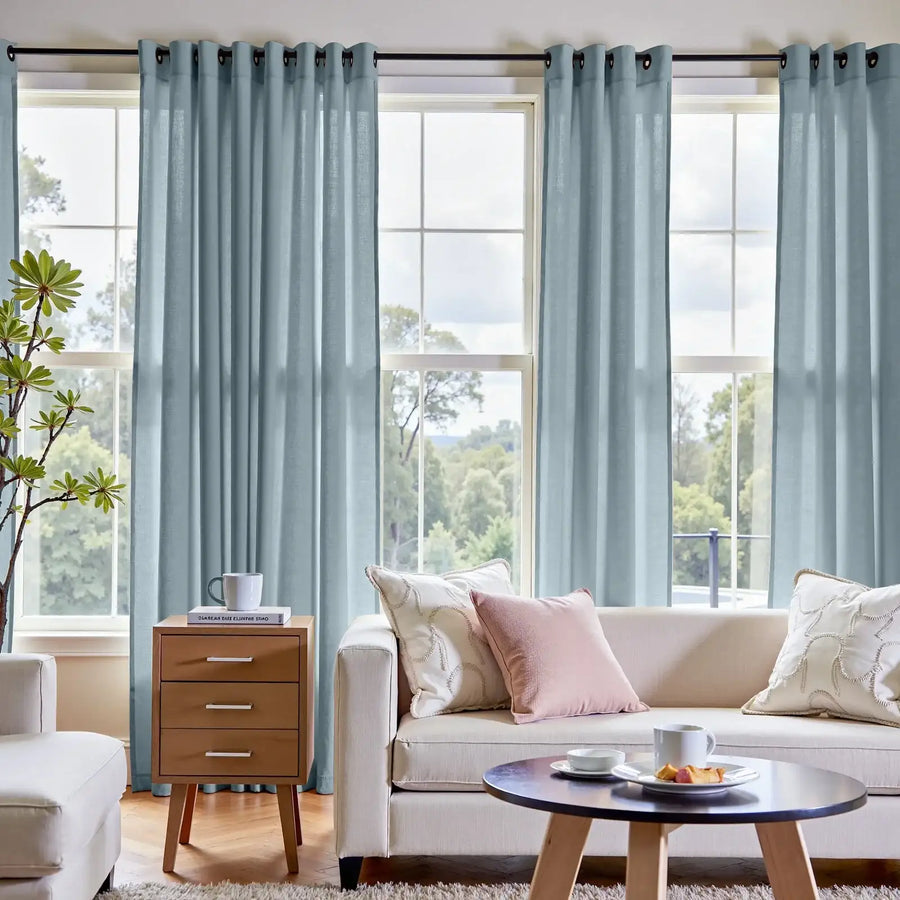 Solid Color Linen Blend Grommet Curtains - Jinchan Home