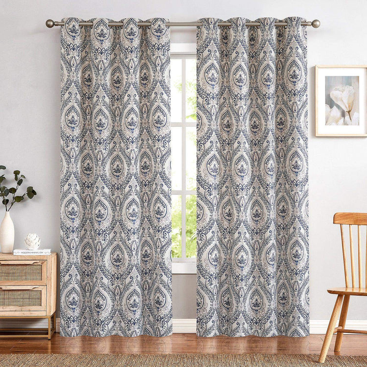 Paisley Pattern Faux Linen Curtains - Jinchan Home