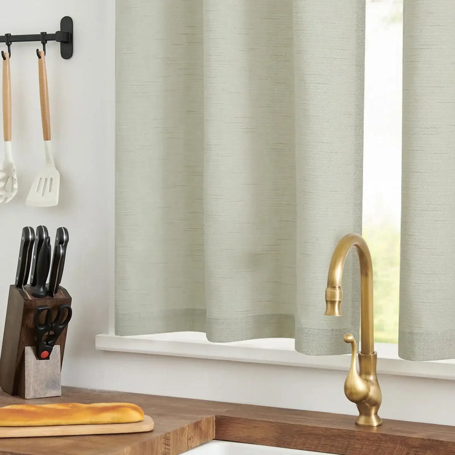 Linen Blend Solid Kitchen Curtains - Jinchan Home