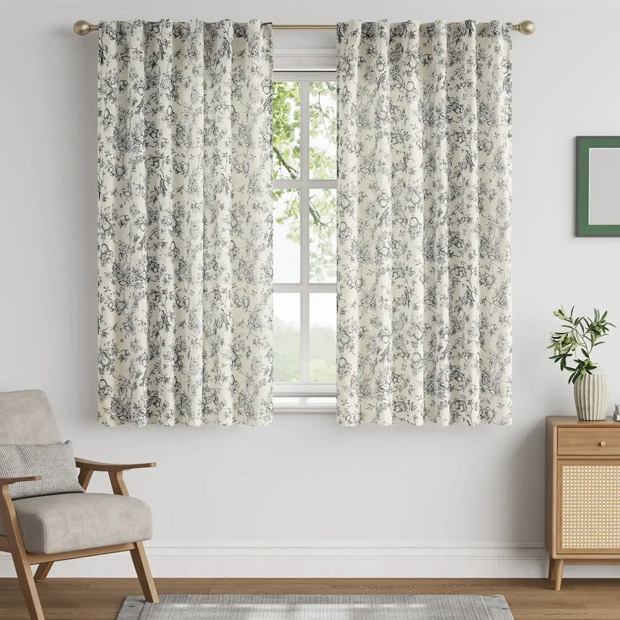 Vintage Bird & Vine Linen Curtains - Jinchan Home