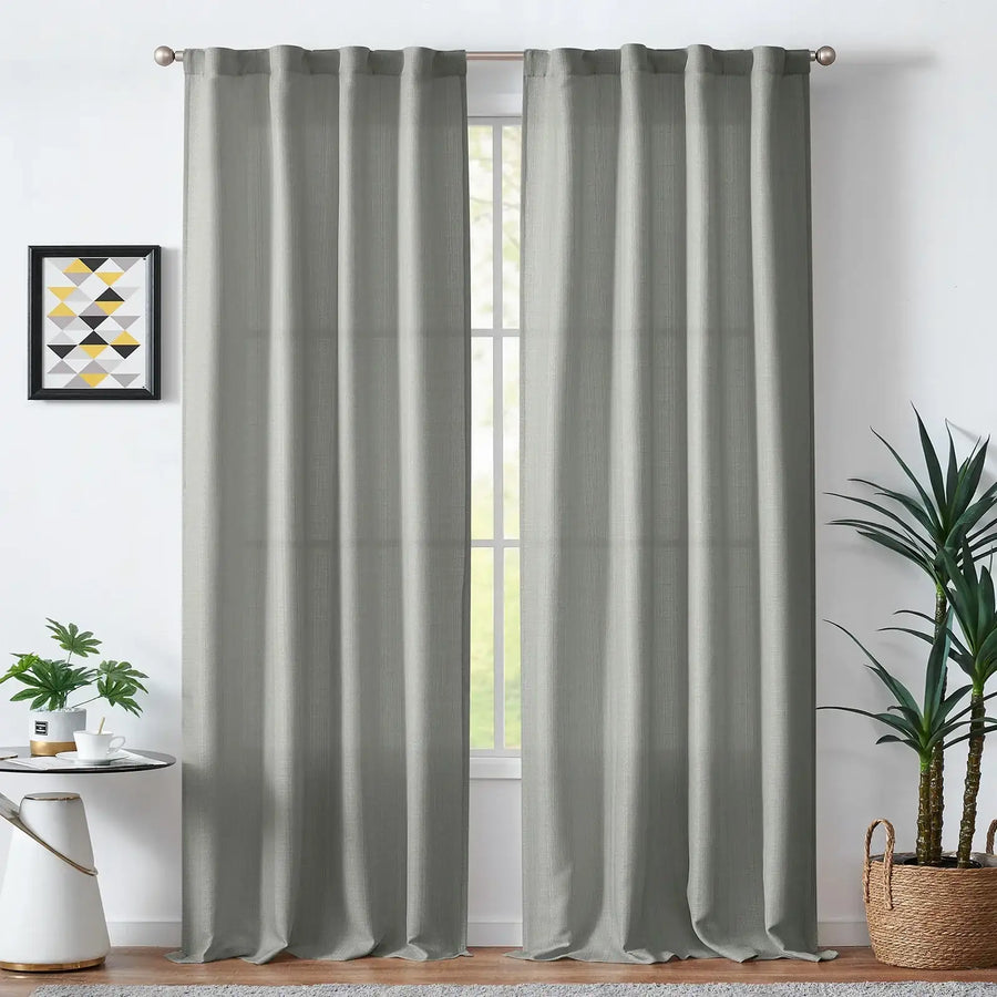Solid Faux Linen Polyester 3-in-1 Curtains - Jinchan Home