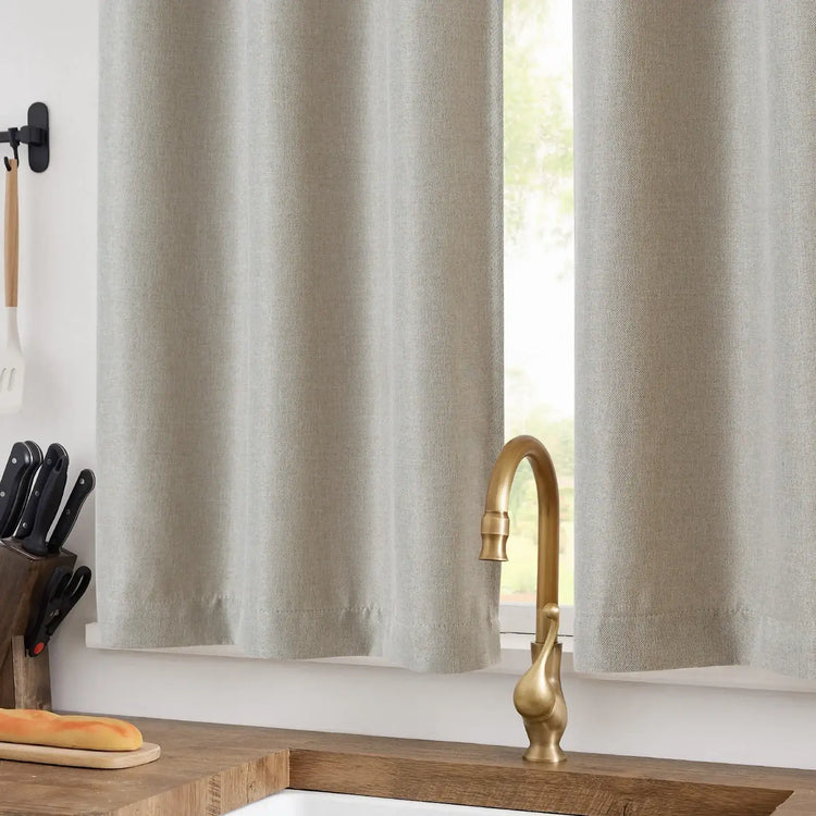 Solid Faux Linen Rod Pocket Kitchen Curtains - Jinchan Home