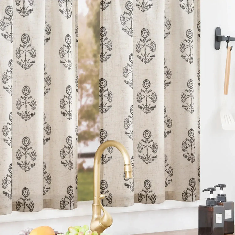 Cross-Weave Printed Kitchen Curtains - Jinchan Home