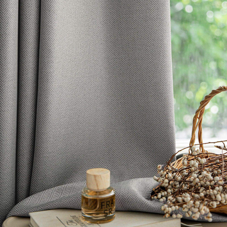 Herringbone Weave Solid Grommet Curtains - Jinchan Home