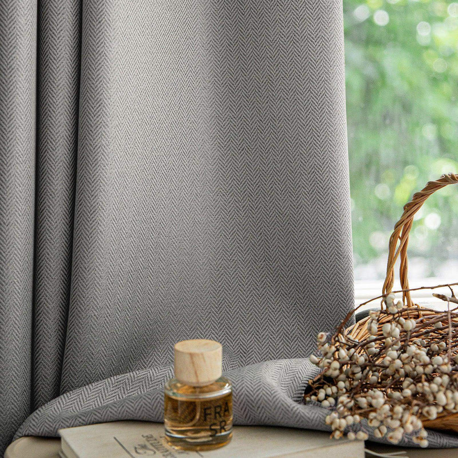 Herringbone Weave Solid Grommet Curtains - Jinchan Home