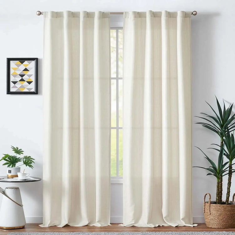 Solid Faux Linen Polyester 3-in-1 Curtains - Jinchan Home