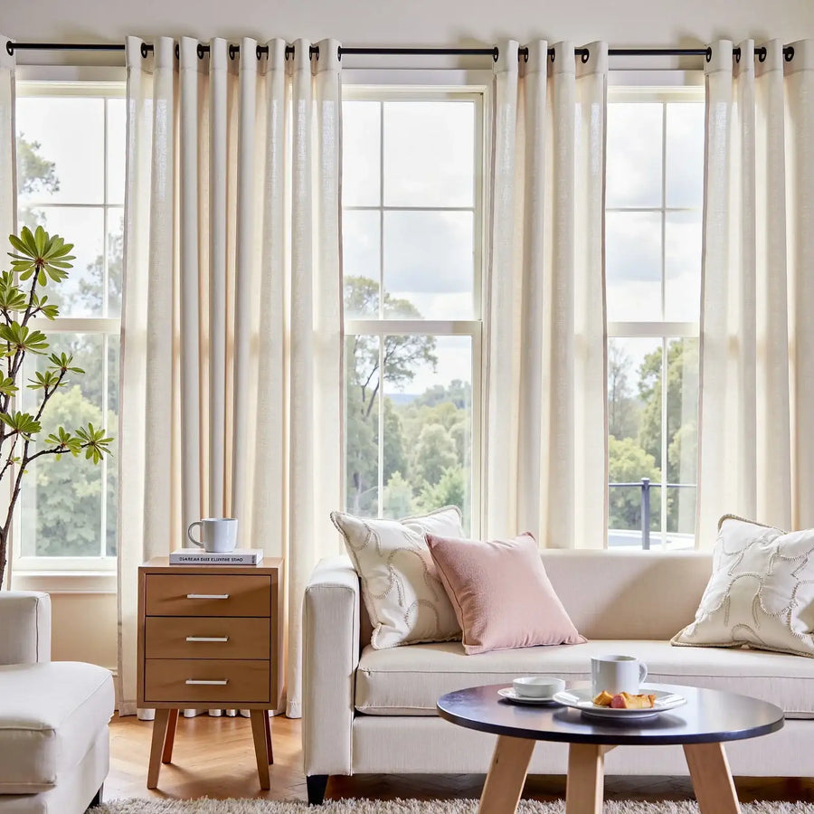 Solid Color Linen Blend Grommet Curtains - Jinchan Home
