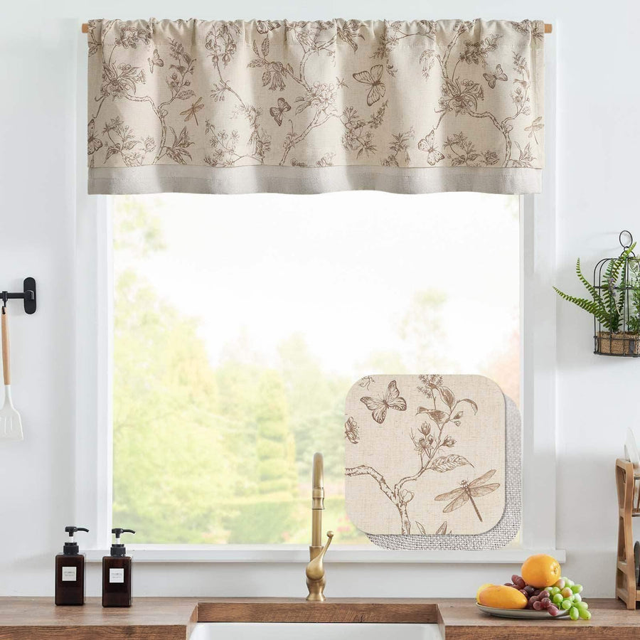 Botanical Butterfly Print Linen Valance - Jinchan Home