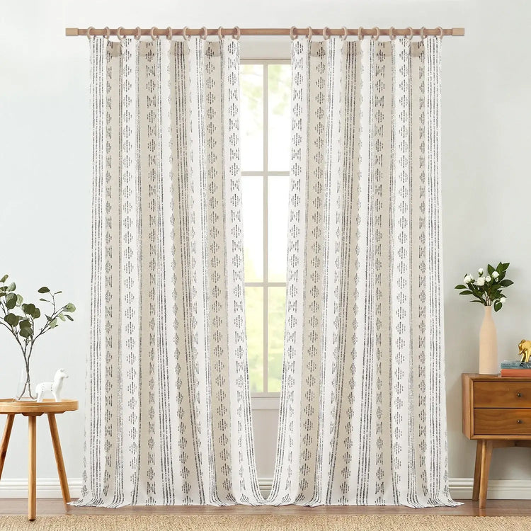 Boho Tribal Pattern 3-in-1 Linen-Blend Curtains - Jinchan Home