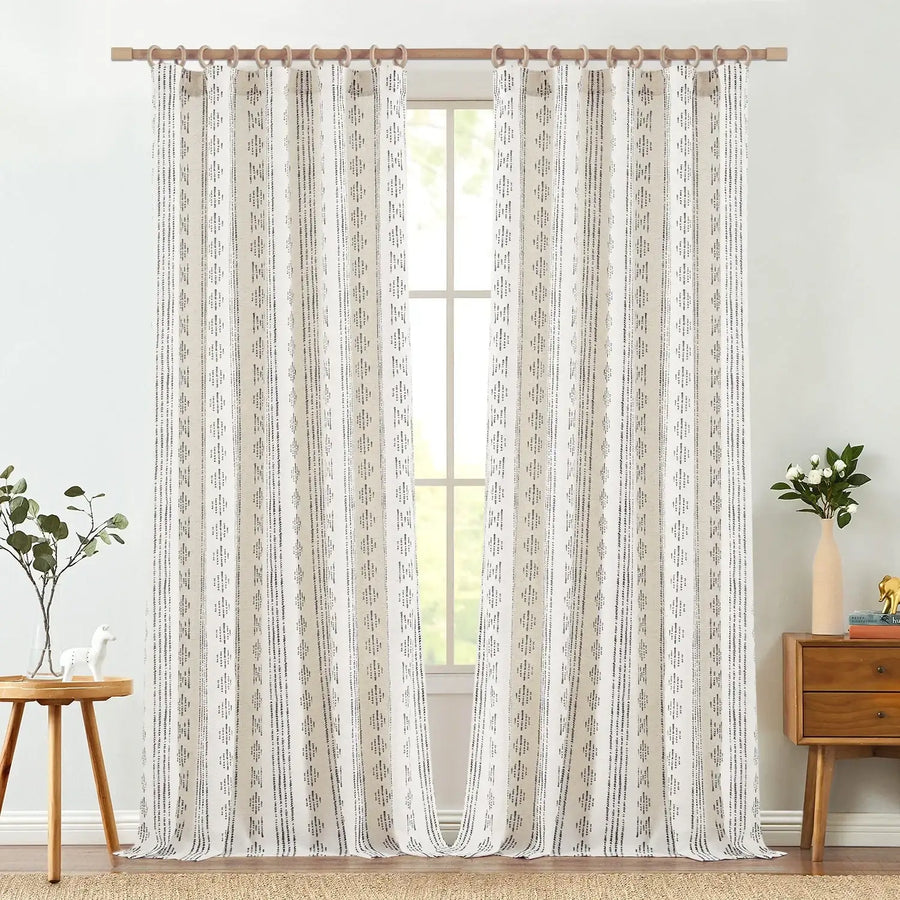 Boho Tribal Pattern 3-in-1 Linen-Blend Curtains - Jinchan Home