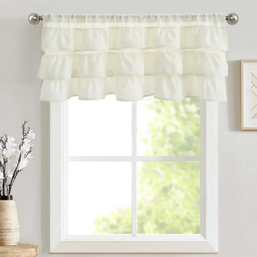 Layered Linen Ruffle Window Valance - Jinchan Home