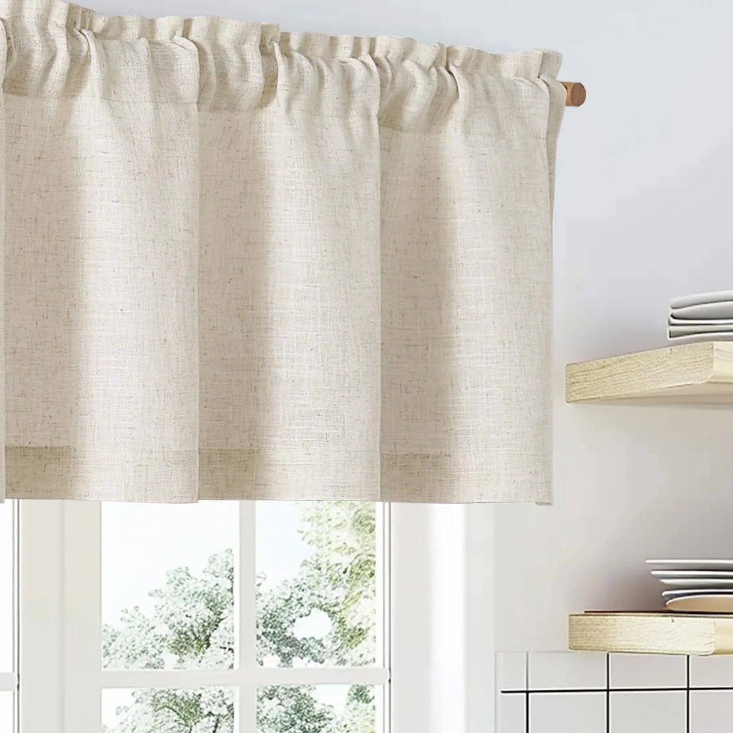 Solid Poly-Linen Cross-Weave Rod Pocket Valance - Jinchan Home