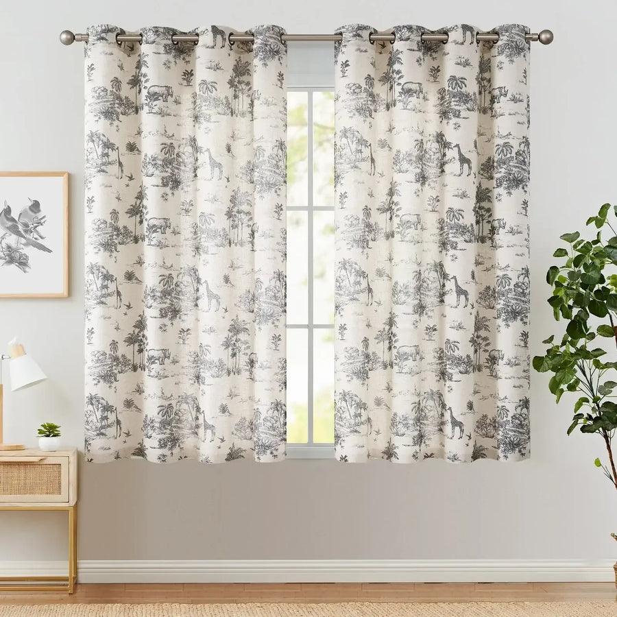 Jungle Safari Vintage Toile Print Grommet Curtains - Jinchan Home