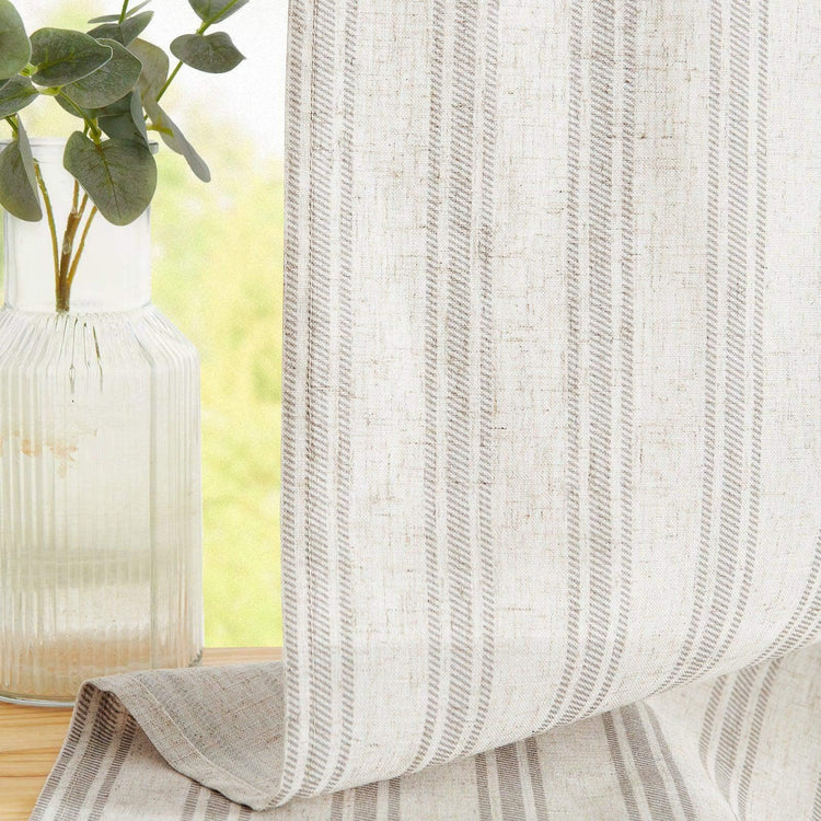 Twill Striped Linen Blend Rod Pocket Kitchen Curtains - Jinchan Home
