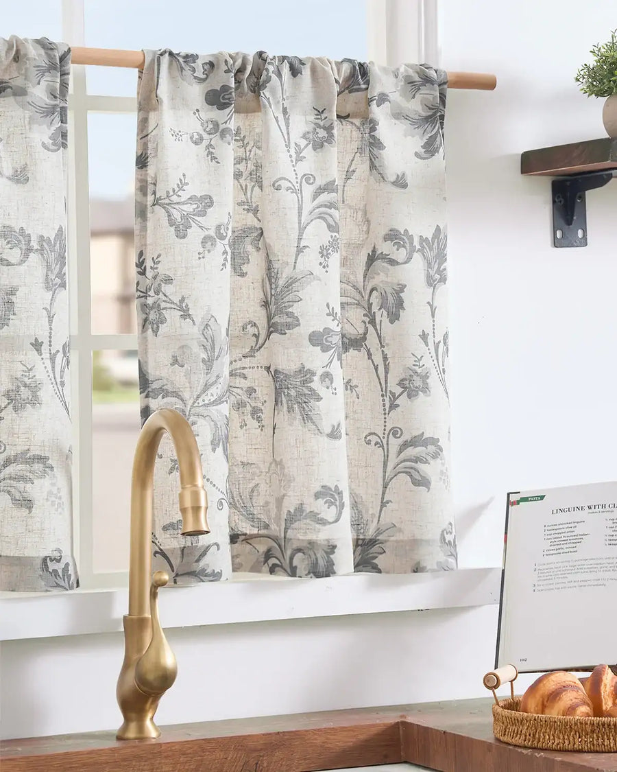 Vintage Baroque Floral Vine Kitchen Curtains - Jinchan Home