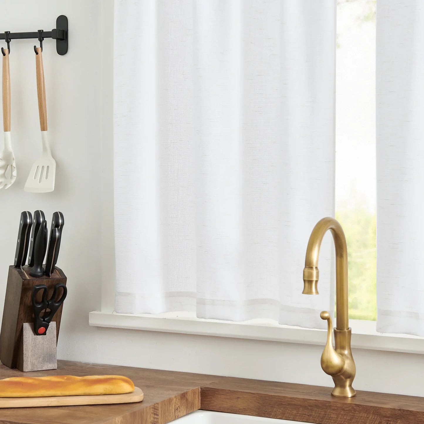 Linen Blend Solid Kitchen Curtains - Jinchan Home