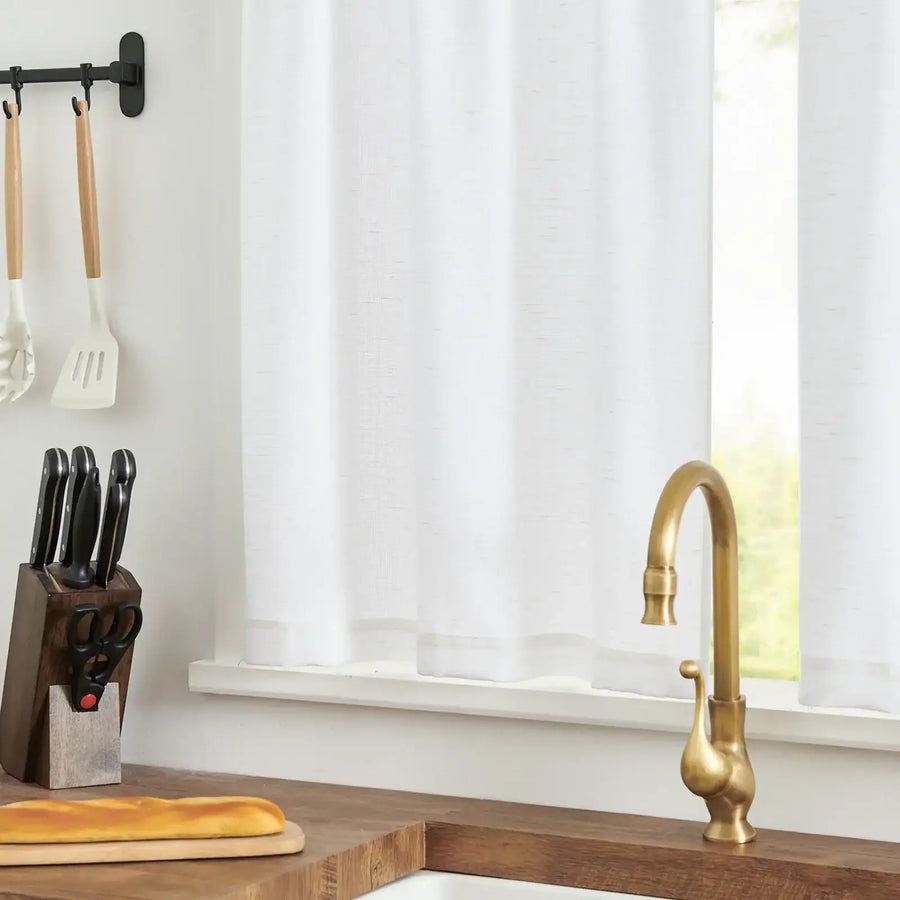Linen Blend Solid Kitchen Curtains - Jinchan Home