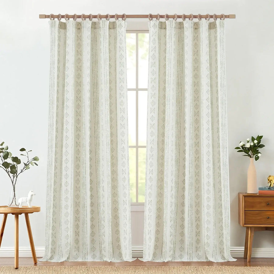 Boho Tribal Pattern 3-in-1 Linen-Blend Curtains - Jinchan Home