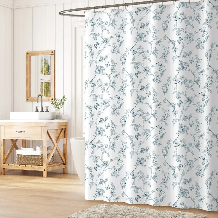 Botanical & Butterfly Dragonfly Pattern Shower Curtain - Jinchan Home