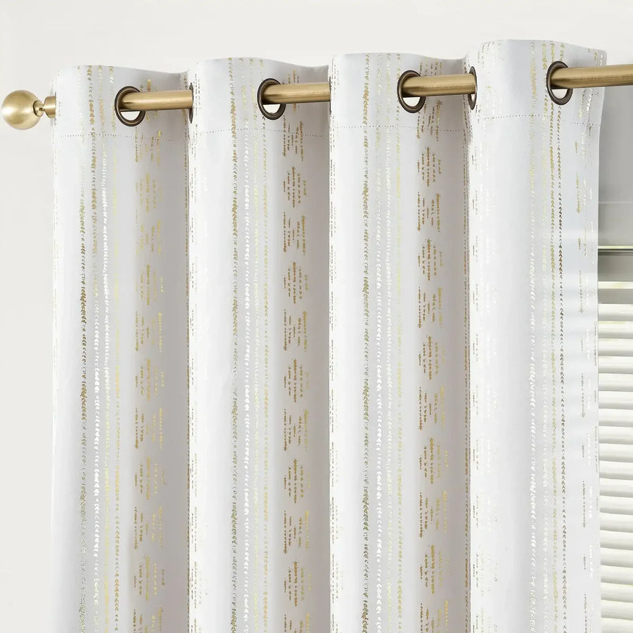 Light-Toned Boho Vertical-Stripe Geometric Grommet Curtains - Jinchan Home