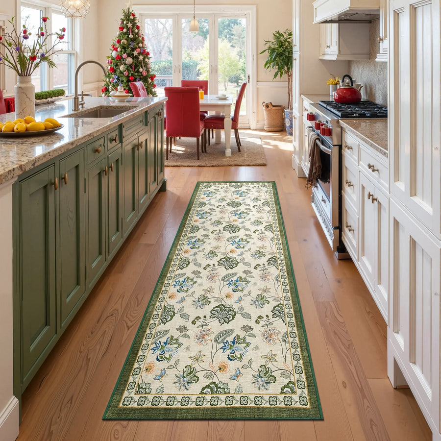 Vintage Floral Butterfly Botanical Area Rug - Jinchan Home