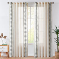 Embroidered Boho Ikat Geometric Curtains - Jinchan Home