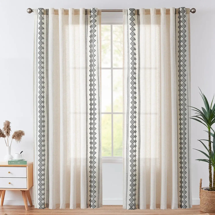 
                    
                      Embroidered Boho Ikat Geometric Curtains - Jinchan Home
                    
                  